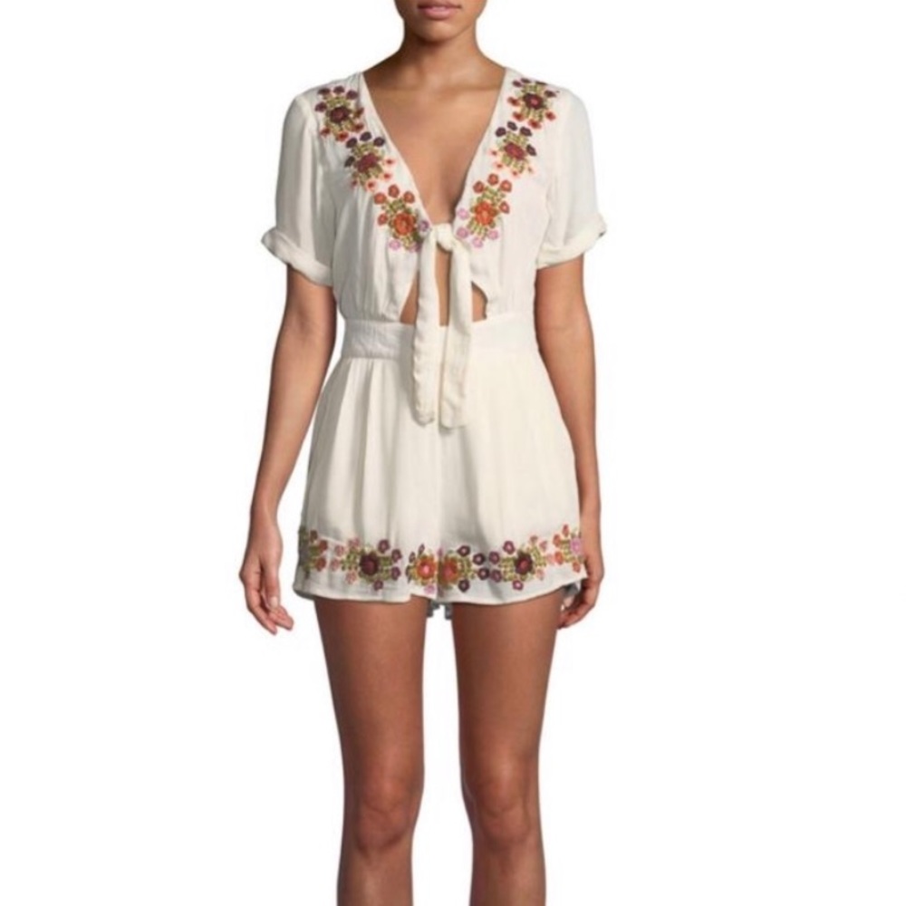 Tularosa Cream Rowley Floral Embroidered Romper